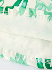 St. Patrick's Day Bow Print  Short Sleeves Girls Dress