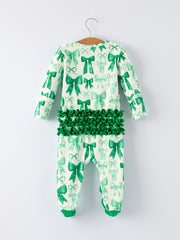 St. Patrick's Day Bow Print  Long Sleeves Baby Girls Romper