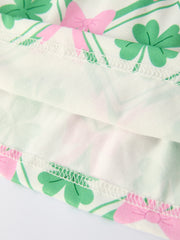 St. Patrick's Day Bow Shamrock Print Short Sleeves Girls Dress