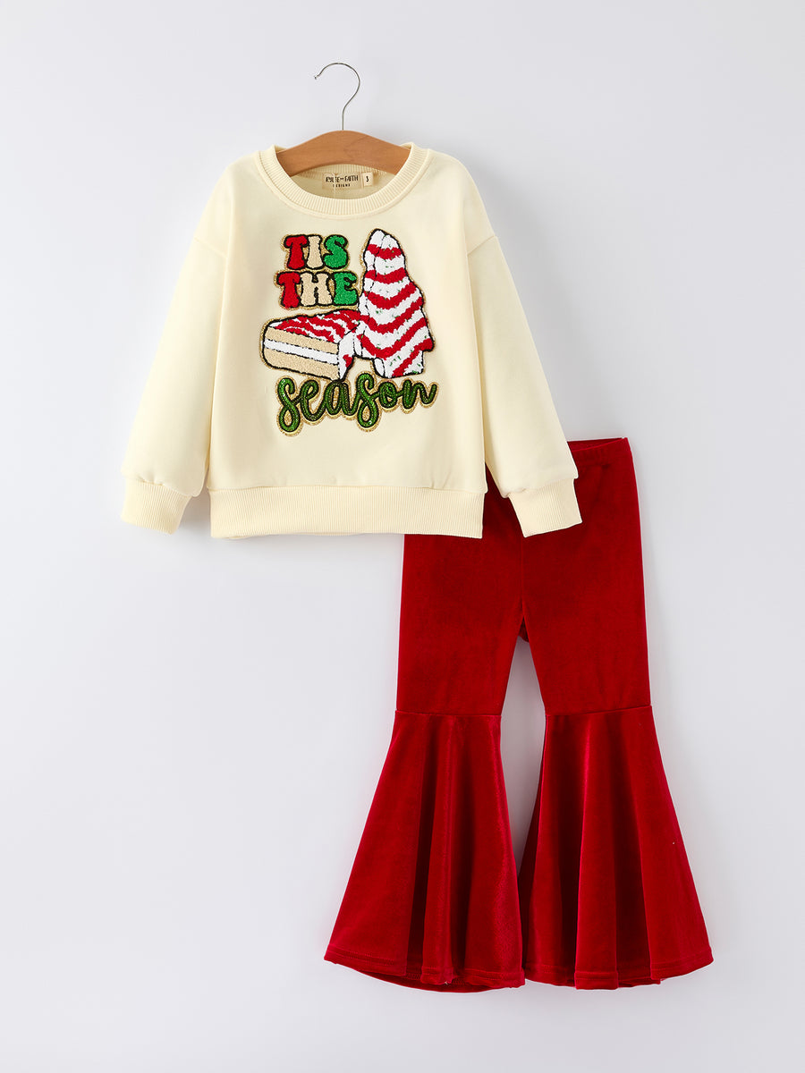 Girls Christmas Bell Bottom Outfit – “’Tis the Season” Top & Red Pants