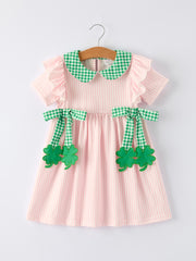 St. Patrick's Day Shamrock Girls' Striped Plaid Dress