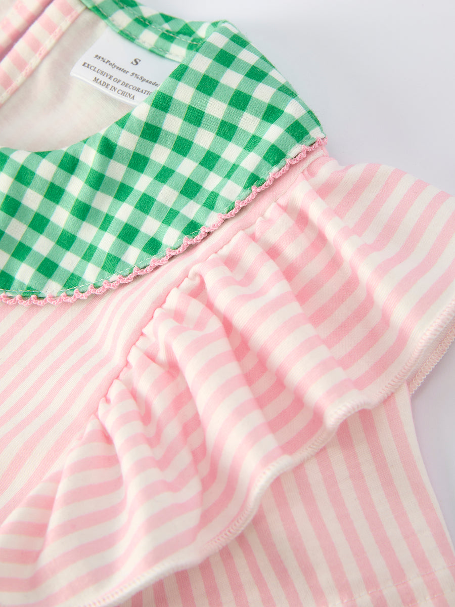 St. Patrick's Day Shamrock Girls' Striped Plaid Dress