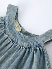 Girls Denim Ruffle Trim A-Line Dress