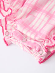 Valentine's Day Pink Plaid Smocked Heart Embroidery Girls Romper