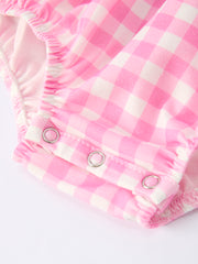 Valentine Pink Plaid Baby Girls Romper with Horse & Heart Smocking