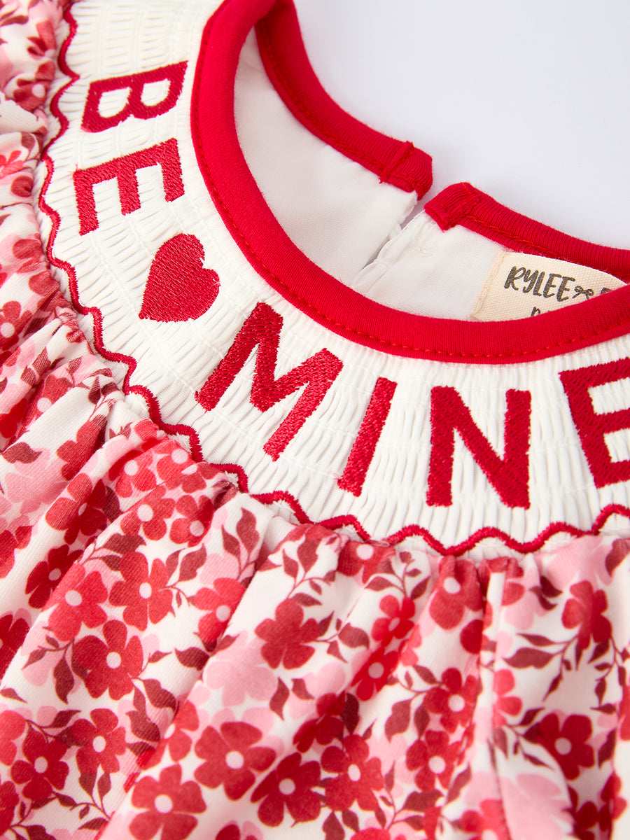 Valentine's Day "BE ❤ MINE" Embroidered Floral Girls' Romper