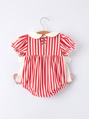 Valentine's Red Stripe Heart Bubble Romper for Baby Girls