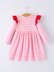 Valentine Pink Plaid Girls Dress with Horse & Heart Smocking Embroidery
