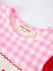 Valentine Pink Plaid Girls Dress with Horse & Heart Smocking Embroidery