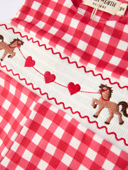 Valentine's Day Plaid Heart Embroidered Pony Boys' Romper