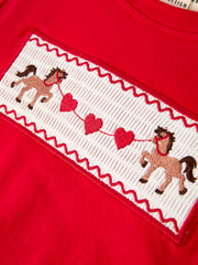Red Valentine's Day Plaid Smocking Embroidered  Pony Boys Set