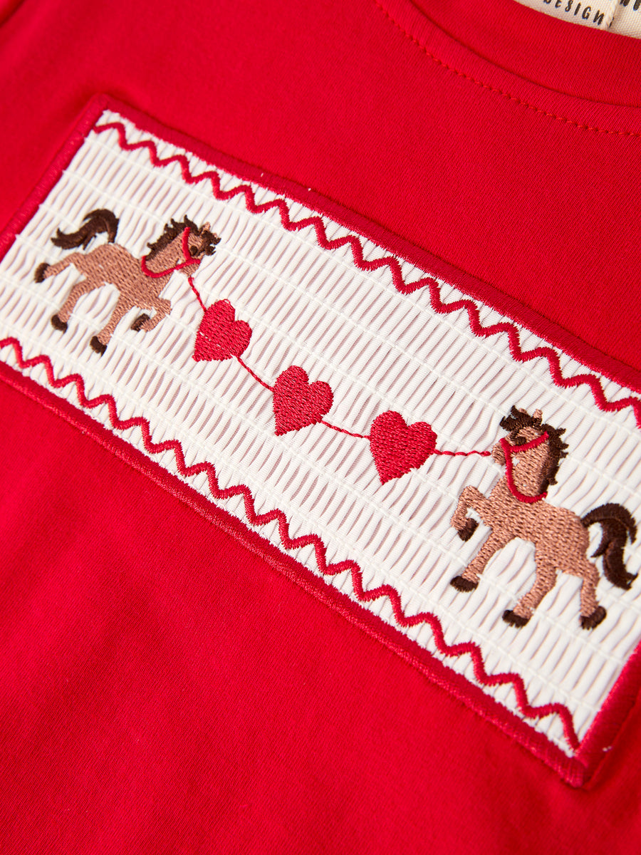 Red Valentine's Day Plaid Smocking Embroidered  Pony Boys Set