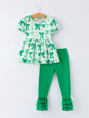 St. Patrick's Day Bow Top and Ruffled Leggings Girls Set
