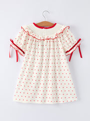 Valentine's Day Polka Dot Girls' Dress with Smocking Embroidery