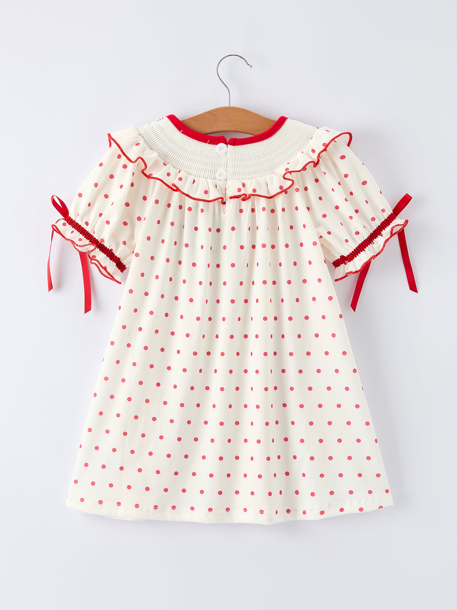 Valentine's Day Polka Dot Girls' Dress with Smocking Embroidery