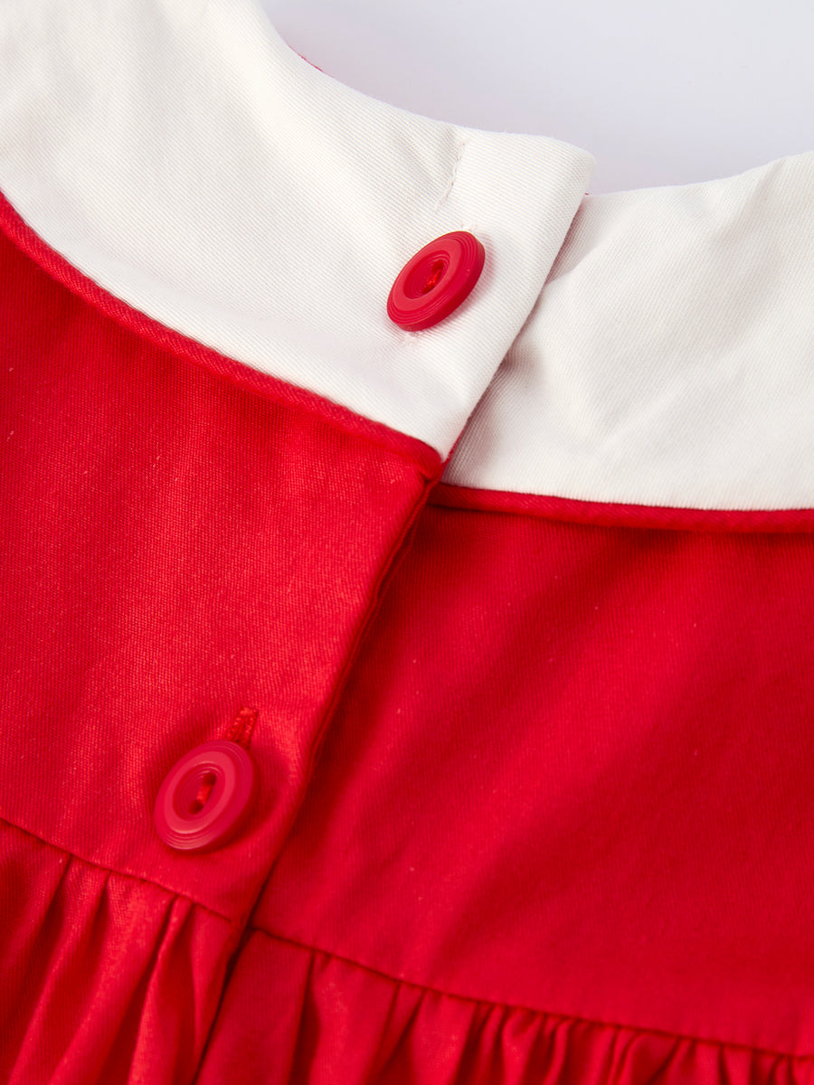 Red Ruffle Heart Embroidered Girls Dress - Valentine Style