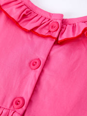 Valentine's Day Hot Pink Ruffle Collar Heart Applique Girls Dress