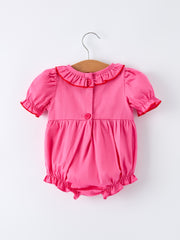 Valentine's Day Hot Pink Ruffle Collar Baby Romper Heart Applique