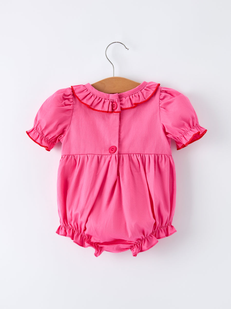 Valentine's Day Hot Pink Ruffle Collar Baby Romper Heart Applique