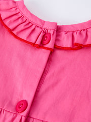 Valentine's Day Hot Pink Ruffle Collar Baby Romper Heart Applique