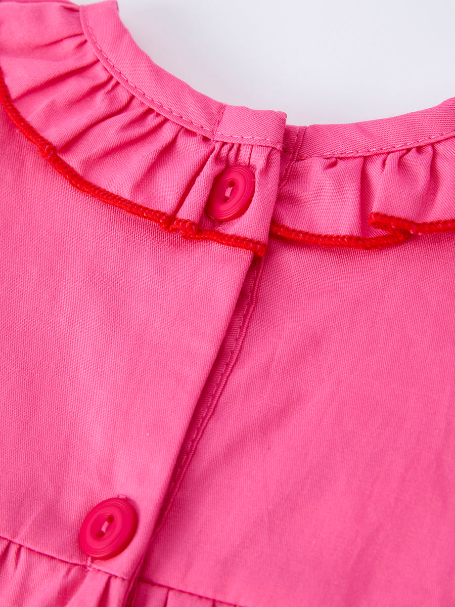 Valentine's Day Hot Pink Ruffle Collar Baby Romper Heart Applique