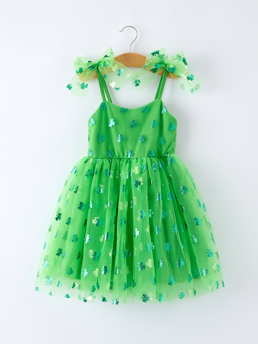 St. Patrick’s Day Green Tulle Shamrock Party Dress for Girls