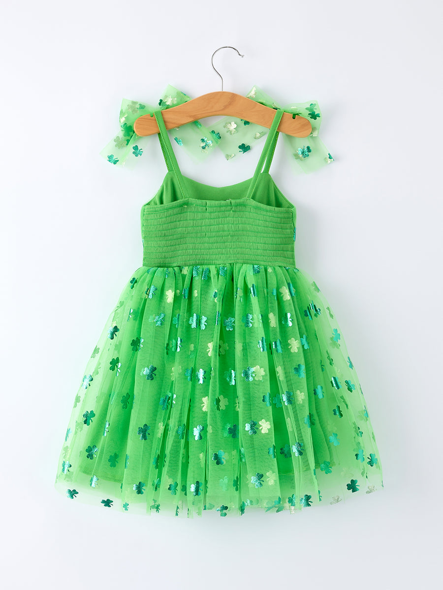 St. Patrick’s Day Green Tulle Shamrock Party Dress for Girls