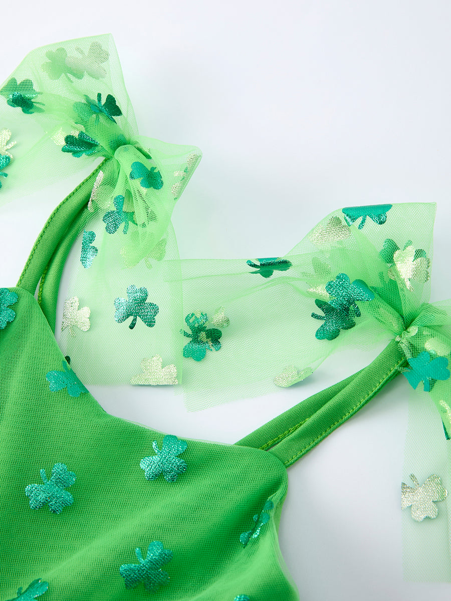 St. Patrick's Day Green Tulle Shamrock Party Dress for Girls Rylee Faith Designs St. Patrick's Day Green Tulle Shamrock Party Dress for Girls Rylee Faith Designs