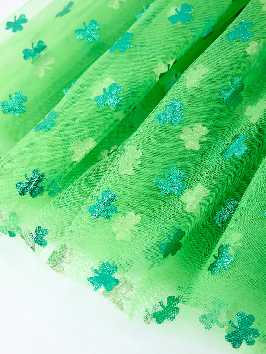 St. Patrick’s Day Green Tulle Shamrock Party Dress for Girls
