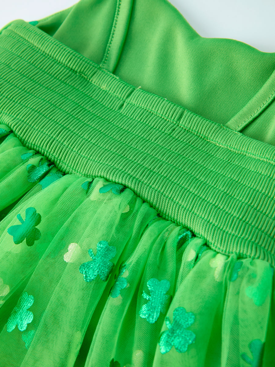 St. Patrick’s Day Green Tulle Shamrock Party Dress for Girls
