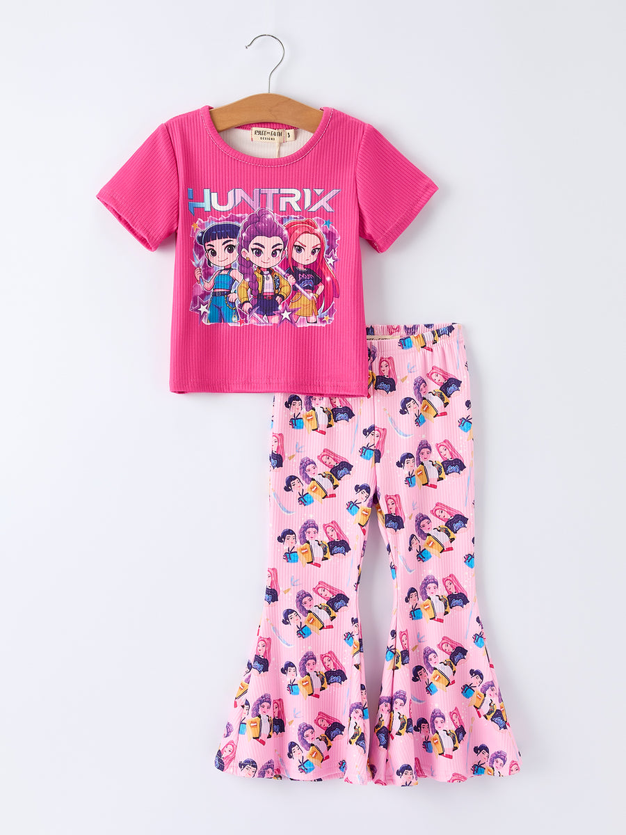 Girls Character Print Girls' Short-sleeved Top + Trousers Set