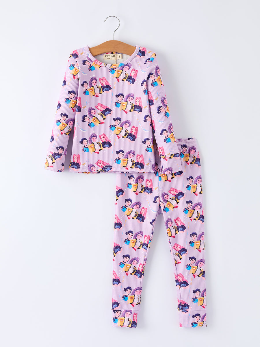 Girls Purple Character Print Long Sleeve Set