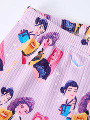 Girls Purple Character Print Long Sleeve Set
