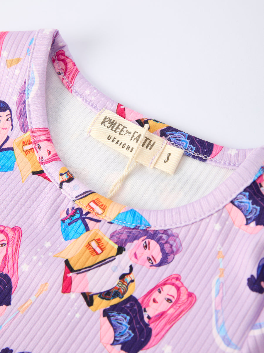 Girls Purple Character Print Long Sleeve Set