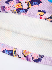 Girls Purple Characters Print Long Sleeve Twirl Dress