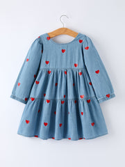 Denim Heart Dress for Girls – Long Sleeve Valentine Outfit