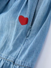 Denim Heart Dress for Girls – Long Sleeve Valentine Outfit