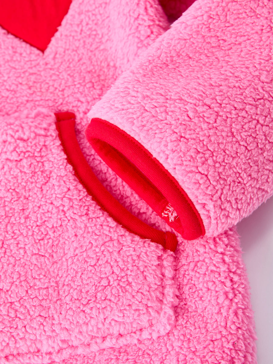 Valentine Pink Sherpa Heart Top with Red Heart Leggings and Bow Headband