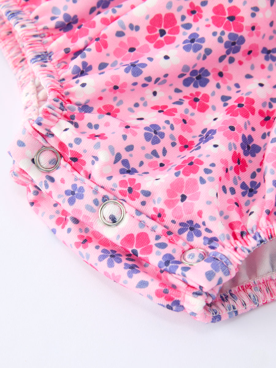 Girls Valentine's Day Floral Ruffle Smocking Baby Bubble Romper