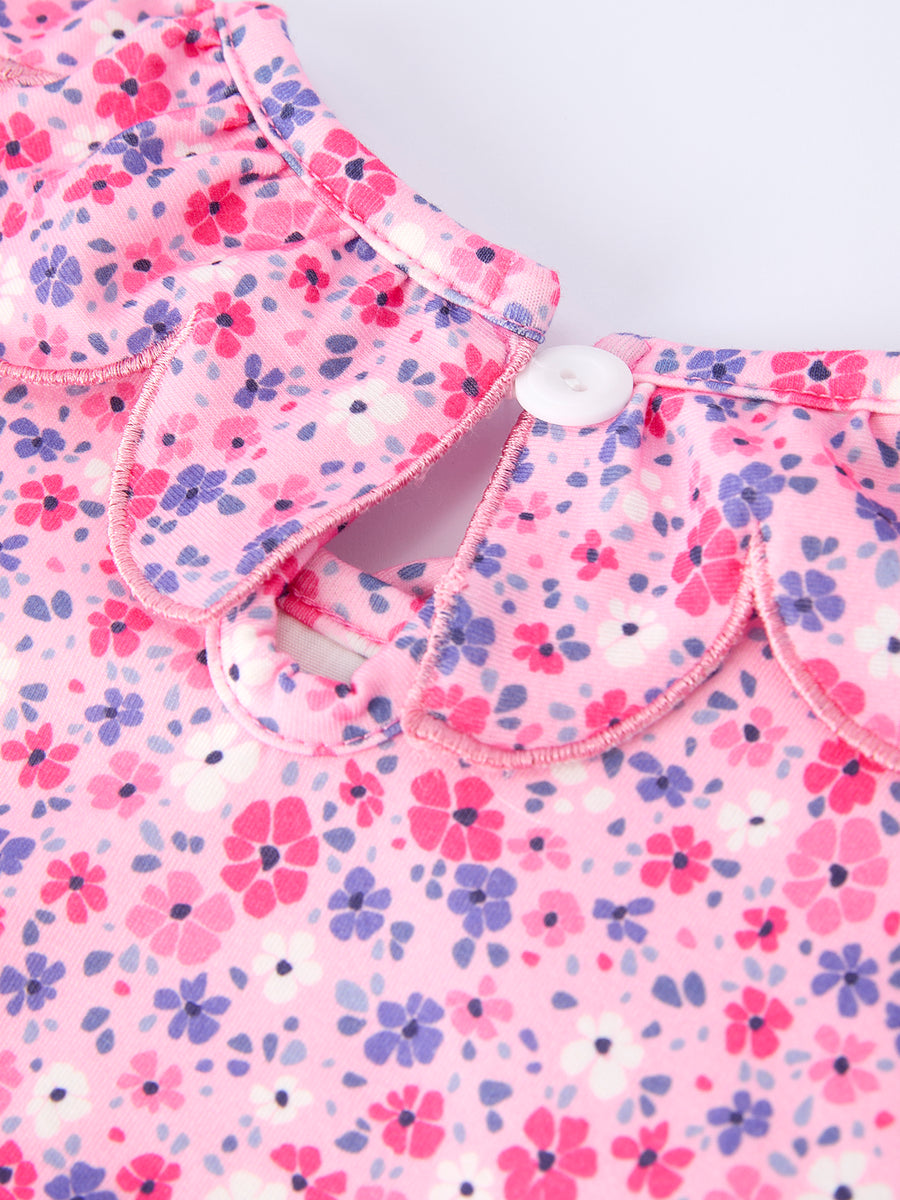 Girls Valentine's Day Floral Ruffle Smocking Dress