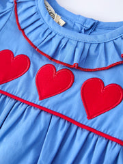 Valentine's Day Baby Girl Heart Applique Blue Romper