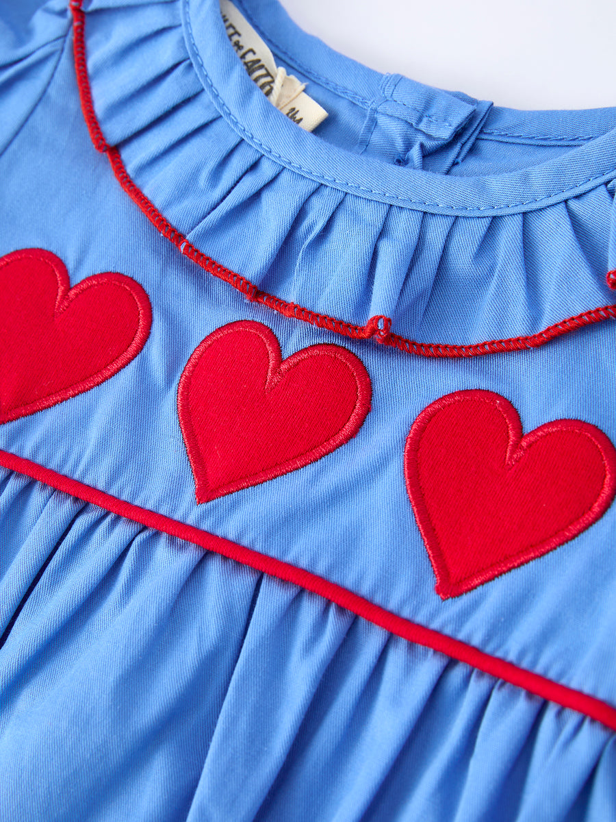 Valentine's Day Baby Girl Heart Applique Blue Romper