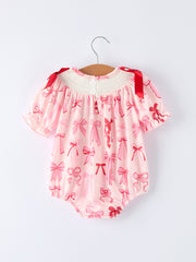 Girls' Valentine's Day Heart Bow Embroidered Baby Romper