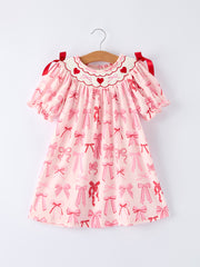 Girls' Valentine's Day Heart Bow Embroidered Dress