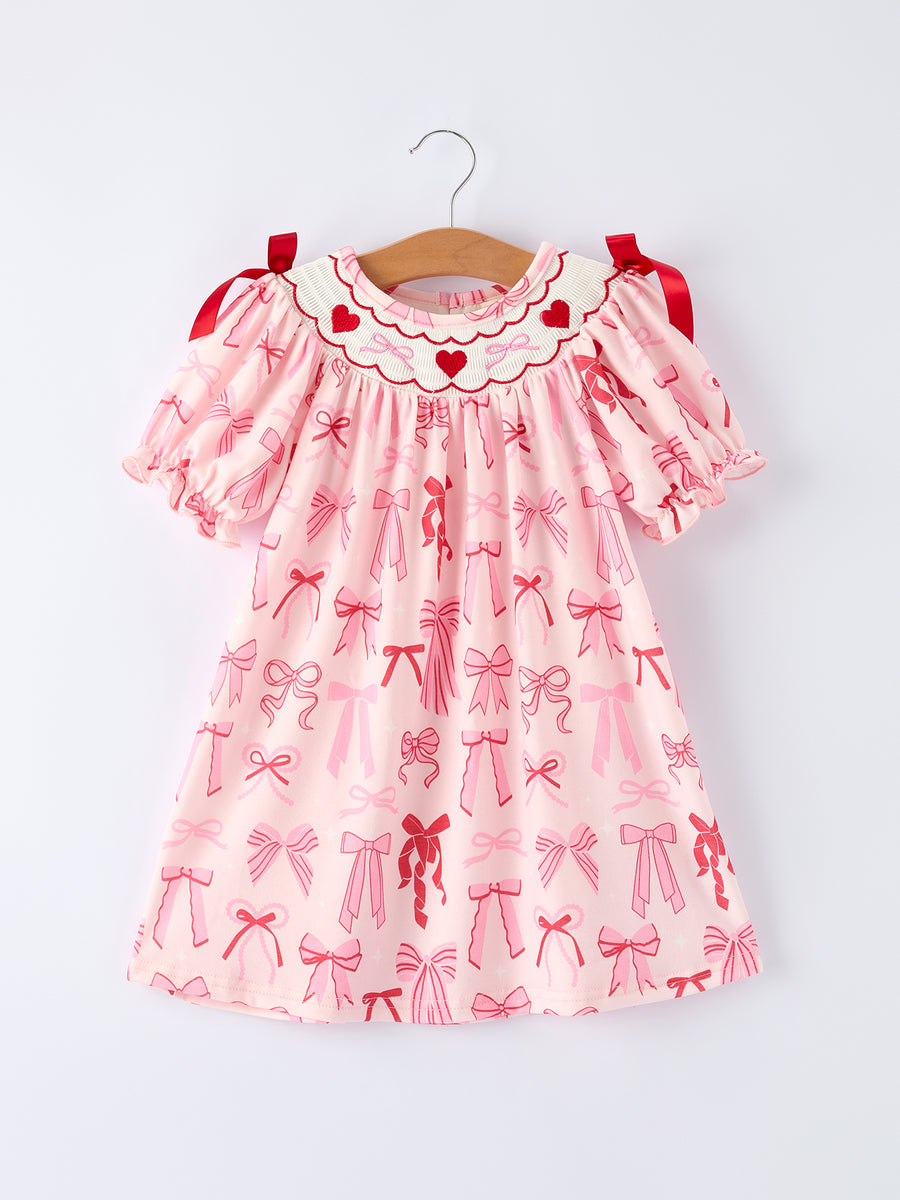 Girls' Valentine's Day Heart Bow Embroidered Dress