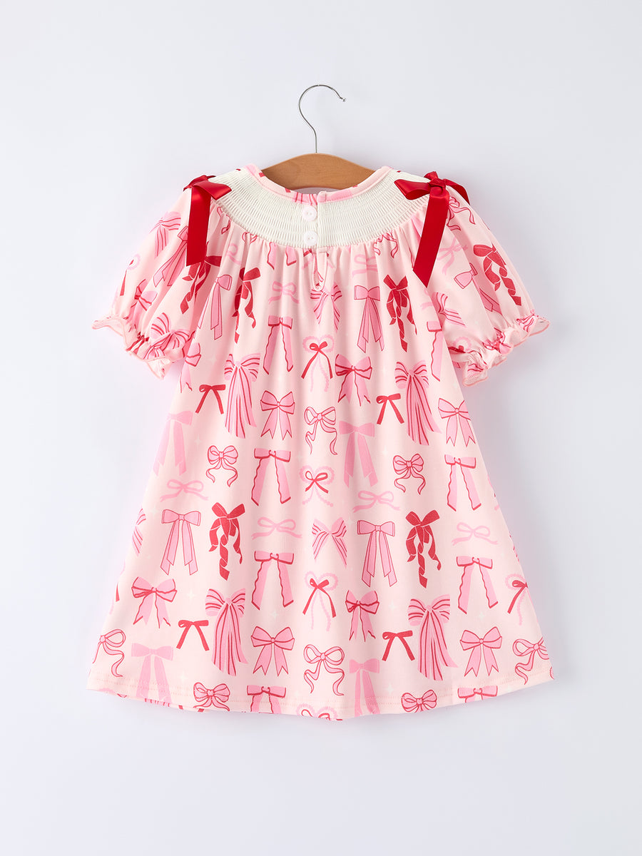 Girls' Valentine's Day Heart Bow Embroidered Dress