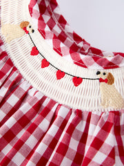 Valentine Red Plaid Romper with Smocked Heart Dog Detail and Bows