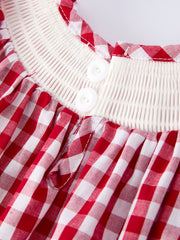 Valentine Red Plaid Romper with Smocked Heart Dog Detail and Bows