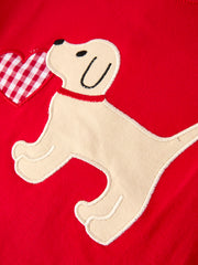 Valentine Red Plaid Boys Set with Applique Heart Dog Detail