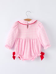 Girls' Valentine's Day Heart-embroidered Plaid Baby Romper